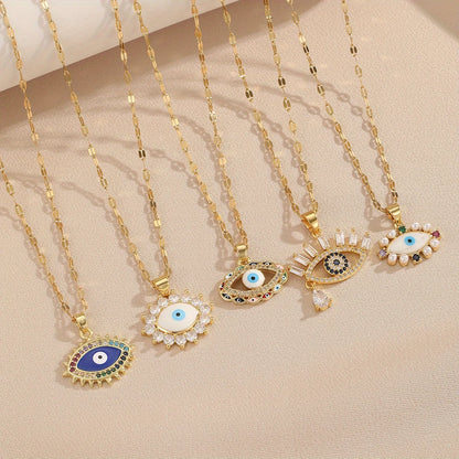 1 pezzo di collana cava con occhio del diavolo con zirconi colorati micro-intarsiati, gioielli eleganti e semplici, regalo per gli amici