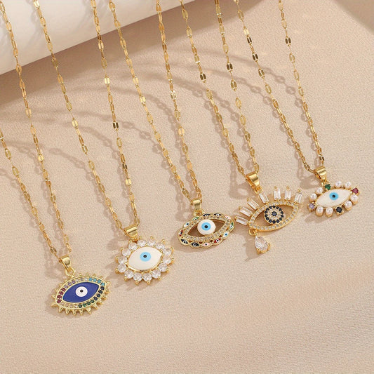 1 pezzo di collana cava con occhio del diavolo con zirconi colorati micro-intarsiati, gioielli eleganti e semplici, regalo per gli amici