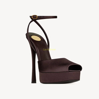 Platform Peep Toe Satin Slingback Pumps Sexy Square Toe Thin Heel Ankle Strap New Arrivals Fashion Women Modern Shoes