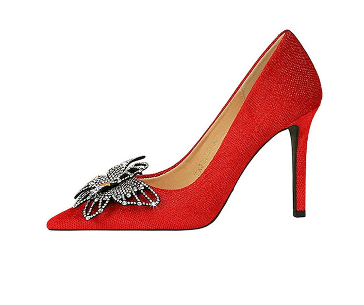 Tacchi sottili in pelle scamosciata stile europeo americano di lusso leggero ed elegante per banchetti Scarpe da donna con grandi fiocchi alla moda con tacchi altissimi