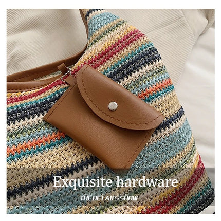 Hand-Woven Large Capacity Tote Bag for Women, Fashionable Commuter Bag, INS Style, Beach Bag for Daily Travel