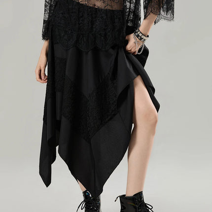 Gonna Steampunk gotica da donna Gonna irregolare in pizzo a contrasto vintage Gonna rinascimentale Costume cosplay