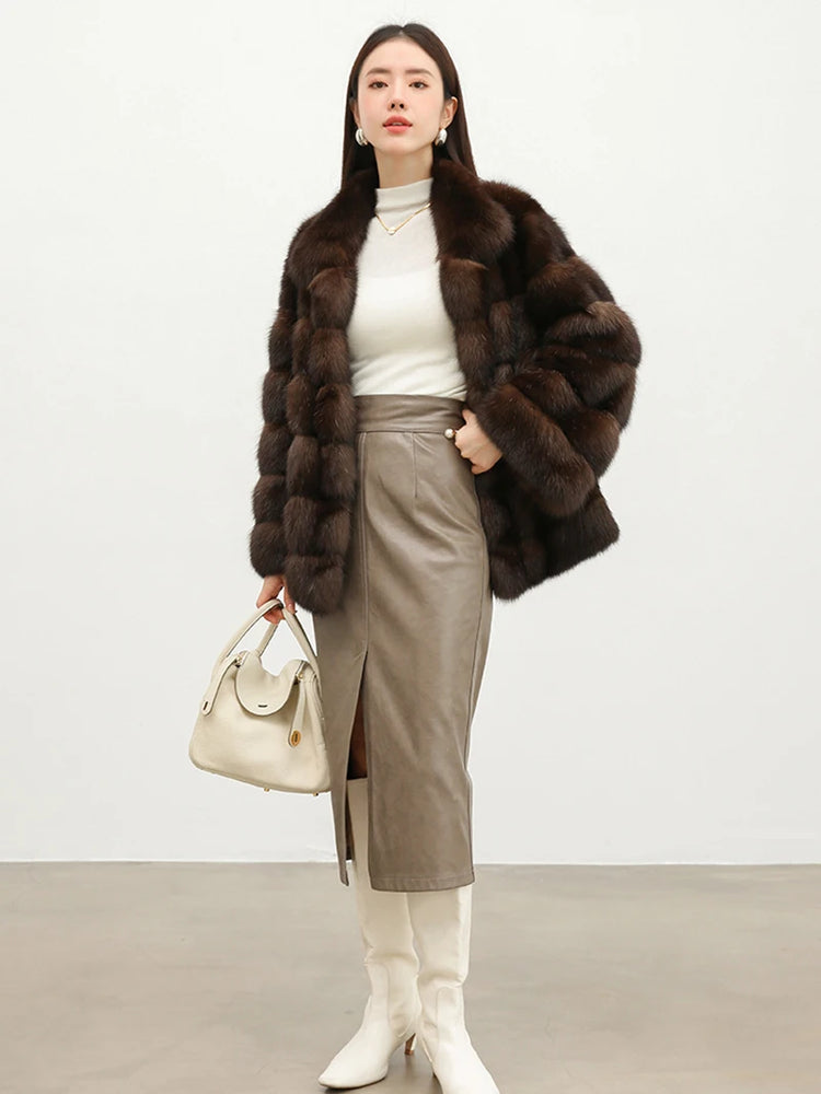 ZADORIN Luxury Winter Mink Coat Woman Stand Collar Long Brown Faux Fur Coat Woman Chic Warm Fluffy Jacket Fur Faux Coats Jackets