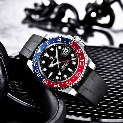 PAGANI DESIGN Pepsi GMT Orologio automatico da uomo 100M impermeabile quadrante nero luminoso cinturino Jubilee in acciaio inossidabile orologi da polso meccanici sportivi di lusso per uomo PD-1662 Relojes Hombres+Confezione