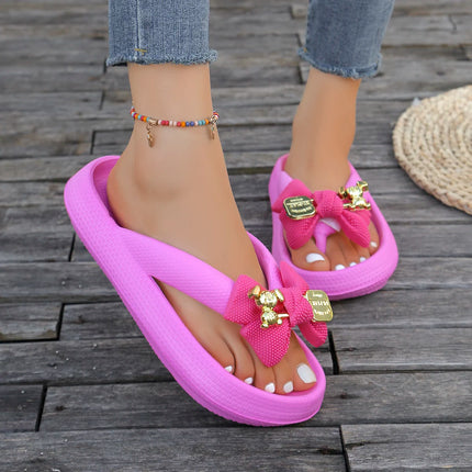 Infradito da donna multicolori estivi Sandali con fiocco in orsacchiotto metallico alla moda Sandali da spiaggia per le vacanze a casa Calzature versatili