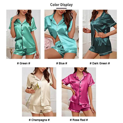 Pigiama da donna in raso di seta estivo Set Top e pantaloncini abbottonati 2 pezzi indumenti da notte colletto dentellato indumenti da notte Loungewear per le donne platinumshop