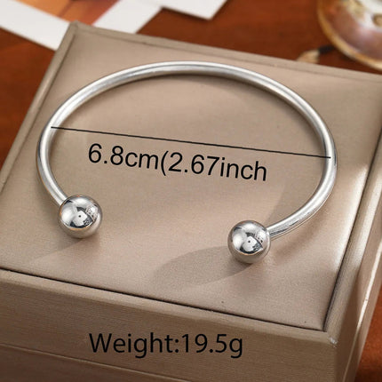 Stainless Steel Solid Ball Necklace for Women Punk Silver Color Adjustable Opening Necklace Bracelet Jewelry Accessories Gift PlatiNum