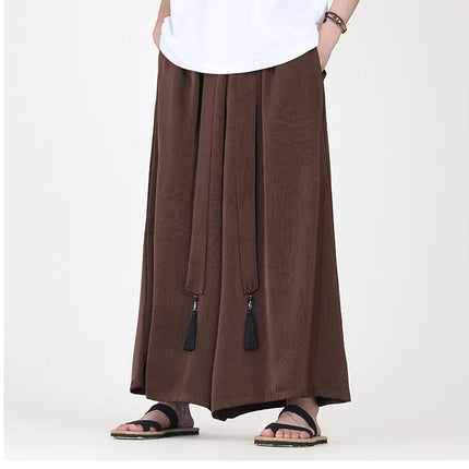 Pantaloni stile cinese da uomo nuovi pantaloni larghi casual in seta di ghiaccio a gamba larga pantaloni da uomo kimono alla moda retrò comodi e traspiranti