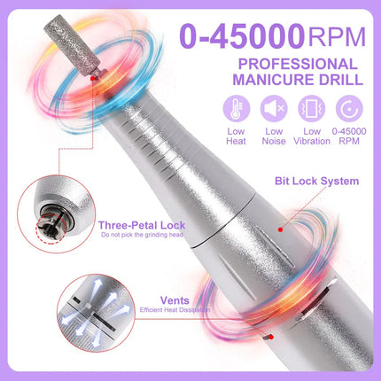 LIMEGIRL 45000RPM Electric Nail Drill Polisher Rechargeable Portable Electric Nail File Machine Kit for Home Acrylic Gel Nails Polishing