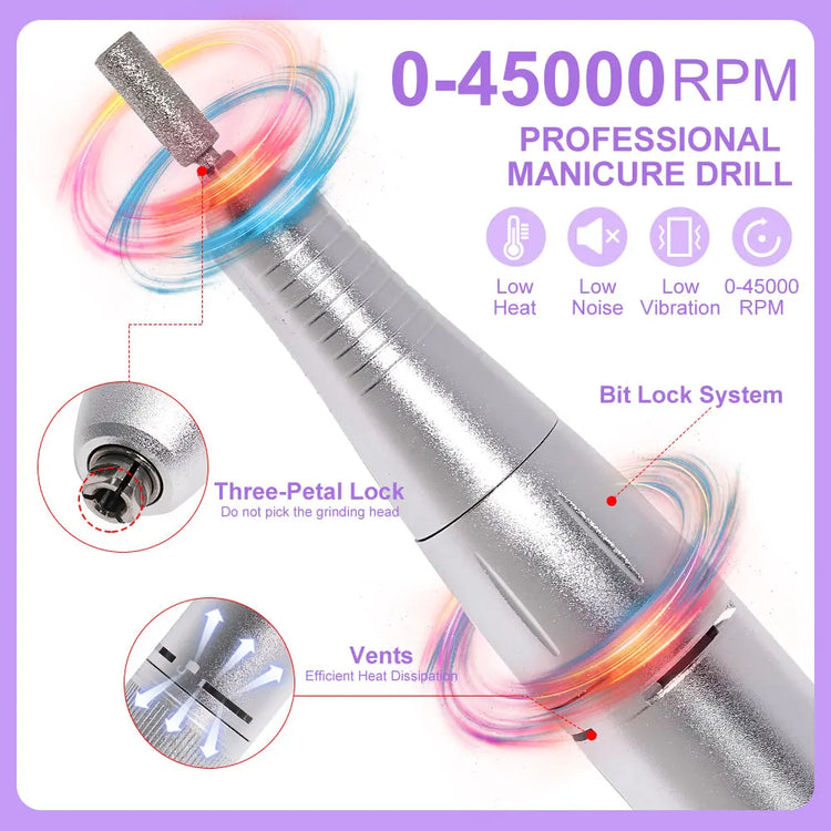 LIMEGIRL 45000RPM Electric Nail Drill Polisher Rechargeable Portable Electric Nail File Machine Kit for Home Acrylic Gel Nails Polishing