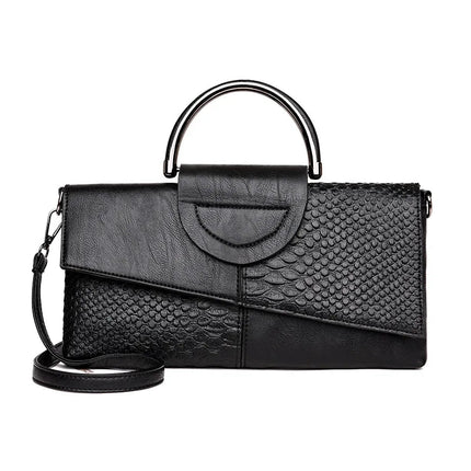 Female Shoulder Messenger Bags Casual Crossbody Bag Black PU Leather 2024Trend Women Stone Print Chain Envelope Clutch Purses PlatiNum