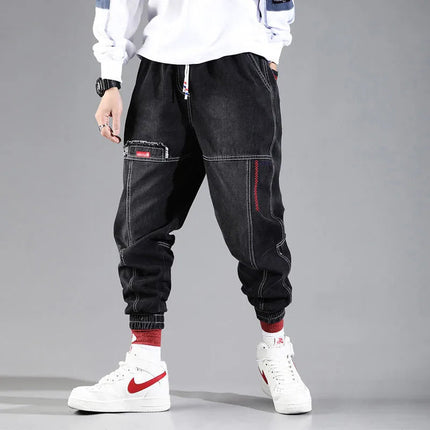 2025 New Streetwear Hip Hop Cargo Pants Men's Jeans Elastic Harun Joggers In Autumn and Spring Men ClothIng PlatiNum