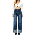 Dark Blue Wide Leg High Waist woman Jeans Loose Bottom lapel trousers Casual Sleek Comfortable Wear Daily Outings YW1329