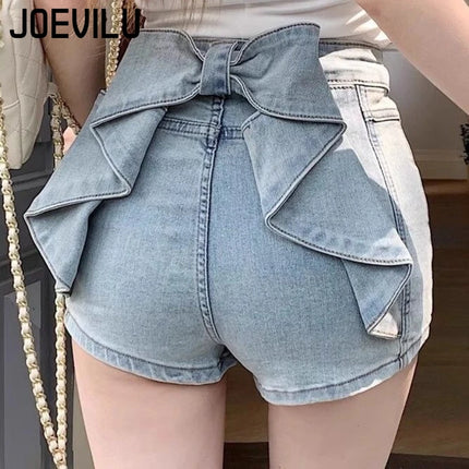 Women's Y2K Sexy Denim Shorts Petite High Waist Hip Lifting Shorts Slim Summer Hot Pants with 3D Bow Personality Detail