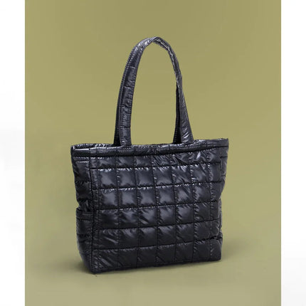 Large Capacity Women's Tote Bag Street Style Commuter Bag down Handbag Fashion Pure Color Handbag PU Material Daily Match PlatiNum
