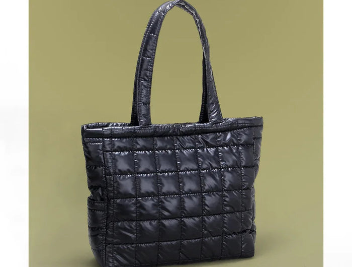 Large Capacity Women's Tote Bag Street Style Commuter Bag down Handbag Fashion Pure Color Handbag PU Material Daily Match PlatiNum