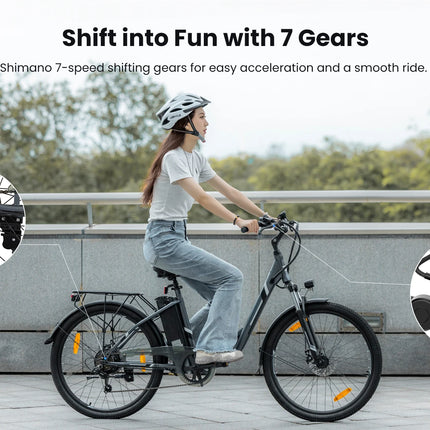 Bicicletta Elettrica Urbana Foride B1, Motore 250W, Coppia 45Nm, Batteria 36V 15.6Ah, Autonomia 90km, 5 Livelli di Assistenza, Modalità Camminata 6km/h