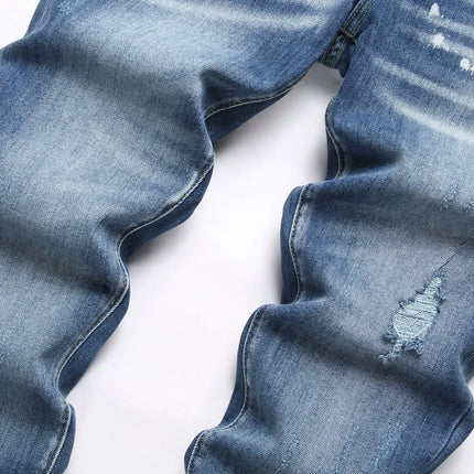 2025 Men's Ripped Jeans Luxury Brand Light Blue Holes Long Trousers Quality Male Fashion Stretch Slim Pants Men Skinny Jeans PlatiNum