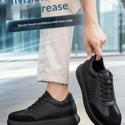 7CM Invisible Height Elevator Shoes for Men Breathable Comfort Leather Casual Sneakers Thick Platform Sole Lace Up Lift Sports