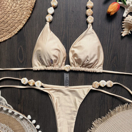 Costume da bagno bikini sexy con perline 2026 da donna, set bikini halter con scollo a V, abbigliamento da spiaggia estivo platinumshop