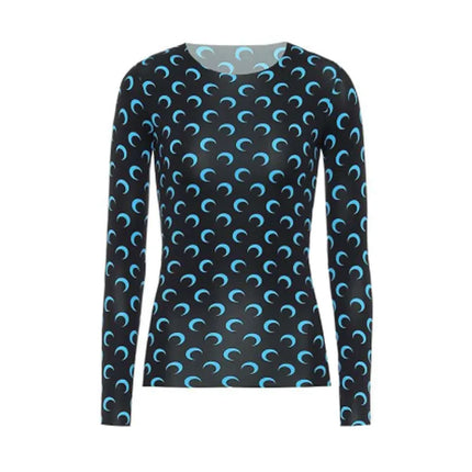 Nuova Maglietta Donna in Rete Stampata, Moda Primavera-Autunno, Casual a Maniche Lunghe, Protezione Solare, Strato Interno in Seta Ghiacciata