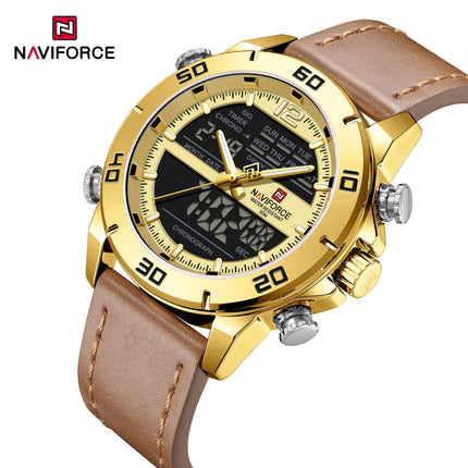 NAVIFORCE Orologio alla moda da uomo con cinturino in vera pelle Movimento al quarzo resistente all'acqua 30M Display luminoso con giorno e data F platinumshop