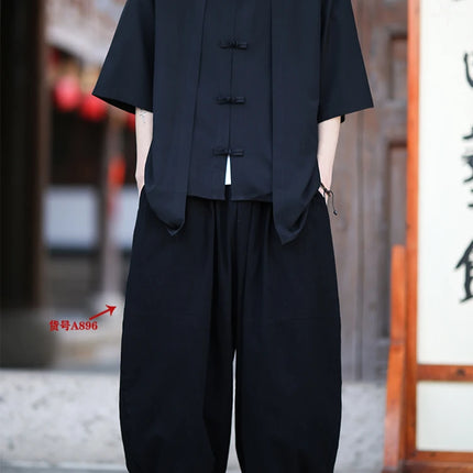 Camicia cinese da uomo in seta di ghiaccio stile cinese comoda camicia retrò traspirante da uomo casual estiva vestibilità ampia moda tinta unita