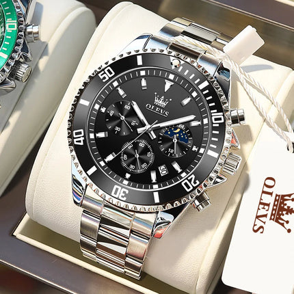 OLEVS Orologi da uomo Orologio di lusso delle migliori marche da uomo Cronografo originale impermeabile in acciaio inossidabile Fasi lunari Data Quadrante Rota platinumshop