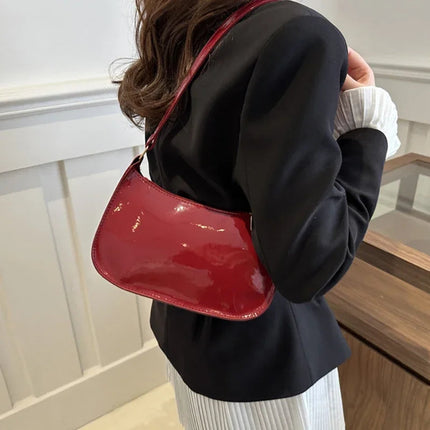 Retro Solid Color PU Leather Shoulder Underarm Bag Women's Fashion Handbags Casual Purses and Handbag Ladies Hand Bags PlatiNum