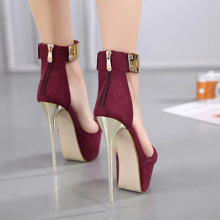 2026 Fashion Designer Metal Ankle Strap Women 16CM Heels Platform Sandals Shoes Female High Heels Sexy Party Dance Ladies Shoes PlatiNum