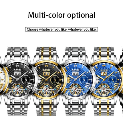 Orologi da Polso Meccanici Automatici LIGE 2026 per Uomo, Marca di Lusso, Orologio da Uomo con Tourbillon, Moda Business, Impermeabile platinumshop