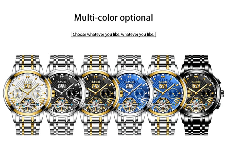 Orologi da Polso Meccanici Automatici LIGE 2026 per Uomo, Marca di Lusso, Orologio da Uomo con Tourbillon, Moda Business, Impermeabile platinumshop