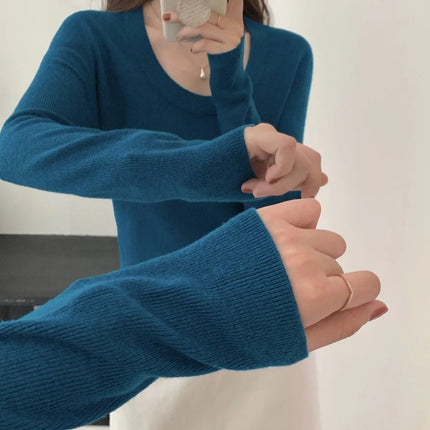 100% 48 count wool U-neck Ultra-fine Merino Wool Shirt for Women's Slim and Thin Bottoming Shirt for Women's Autumn and Winter PlatiNum