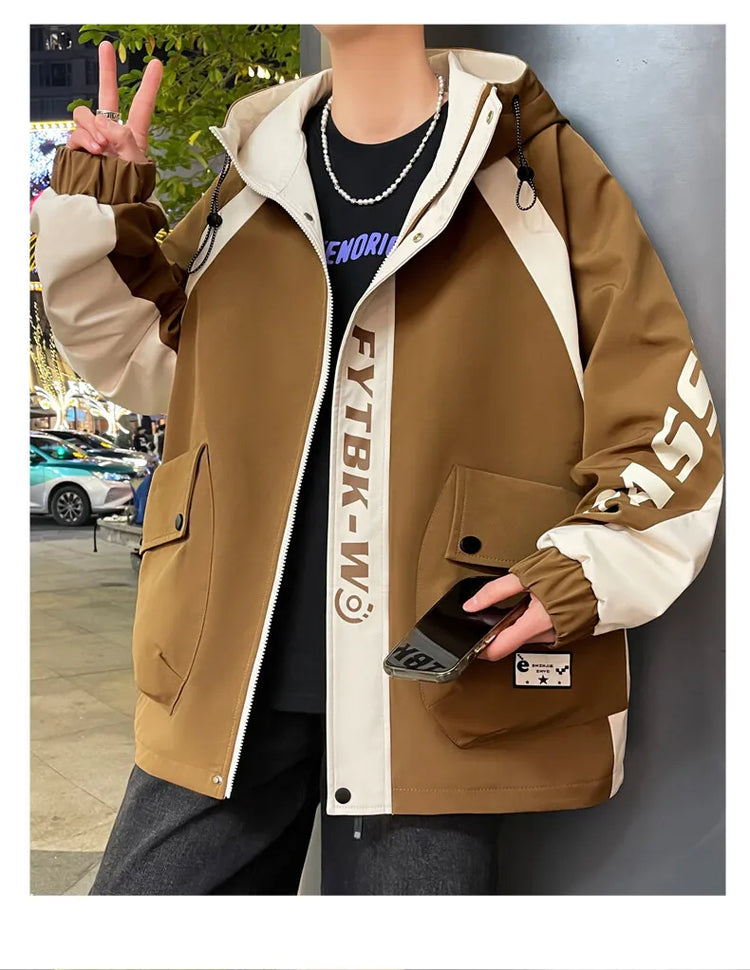 Fashion 2026 Spring Autumn Men's Casual Hooded Jackets Youth High Quality Streetwear Loose Coat Outdoor Windbreaker Top Clothing