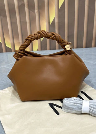 Borsa a tracolla/da spalla da donna in morbida pelle di alta qualità, con manico in corda intrecciata, elegante e casual per l'uso quotidiano.