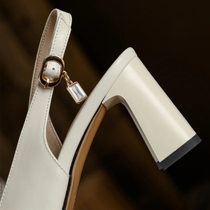 【JOCHEBED HU】2026 New Summer Retro Women's High Heels Thick Heel Square Toe Back Empty Shoes Trend 33-46