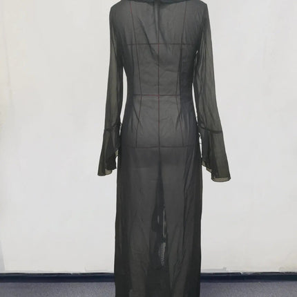 Abbigliamento da spiaggia con protezione solare a maniche lunghe Abbigliamento da donna Sexy scollo a V increspato Nero Bianco Nuova tunica in chiffon Copricostume da spiaggia platinumshop