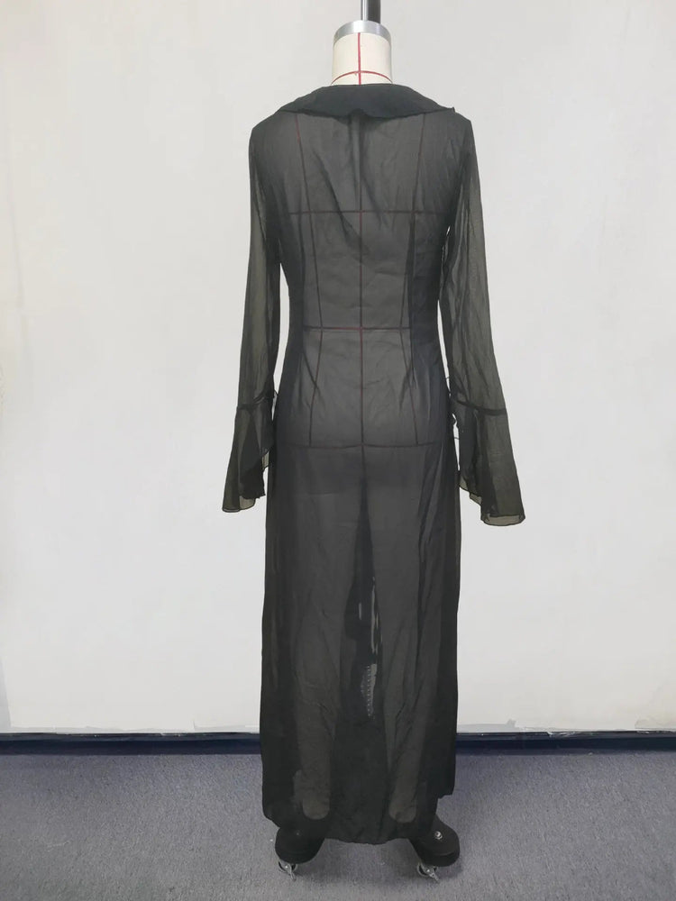 Abbigliamento da spiaggia con protezione solare a maniche lunghe Abbigliamento da donna Sexy scollo a V increspato Nero Bianco Nuova tunica in chiffon Copricostume da spiaggia platinumshop