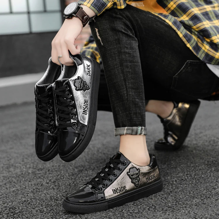 Men Casual Shoes Patent Leather Flats Skate Men Cool Driving Shoes Male Walking Shoes Sneakers Dress Trend the Latest Leisure