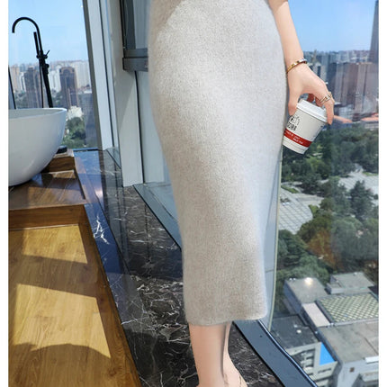 Quality Mink Cashmere Skirt Women's High Waist Slim Hip Skirt Chinese Cheongsam Knit Skirt Fashion All-Match Sweater PlatiNum