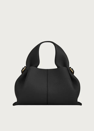 Mini borsa a mano in pelle martellata, manico con fibbia e chiusura metallica, tracolla rimovibile per uso quotidiano