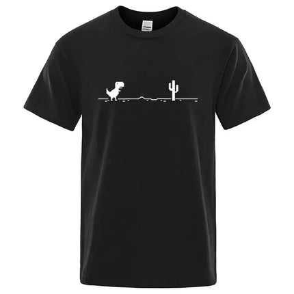 Men's T-shirt with Funny Dinosaur Print, 100% High Quality Cotton, Men's Loose Summer O-neck Short Sleeve T-shirt, Men's T-shirt