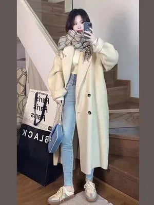 Women And Men Unisex Thicken Warm X-long Alpaca Woolen Overcoat Winter Cashmere Wool Maxi Loose Coat Oversize Cloak Outsize