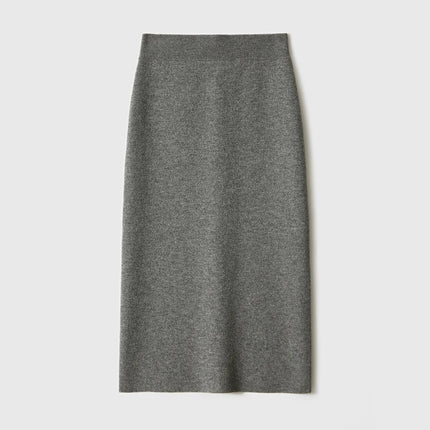 Birdtree,90.3% Sheep Wool 5.8% Cashmere Knitted Skirt,Woman Elastic Waist Straight Skirts,Autumn Rear Slit Maxi Skirt D5O728JF PlatiNum