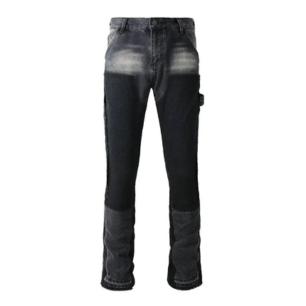 Four Seasons  Men's Casual Spliced Vintage Grey Elastic Jeans Bootcut Pants Trendy Slim Denim Trousers Male Men's Streetwear PlatiNum