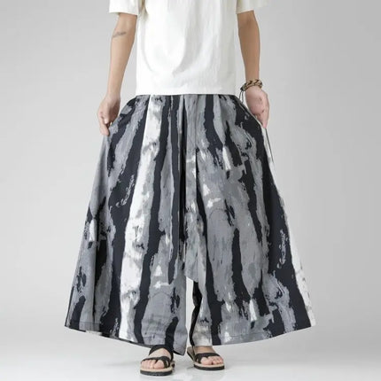 Pantaloncini da uomo casual larghi con stampa da spiaggia, in seta ghiaccio sottile, comodi, a gamba larga, stile Harajuku, streetwear