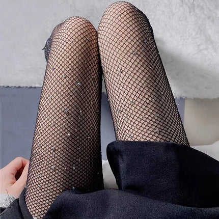 2024 estate a rete diamante collant per le donne moda sexy collant a rete lucida femminile sottile strass maglia calze di nylon collant
