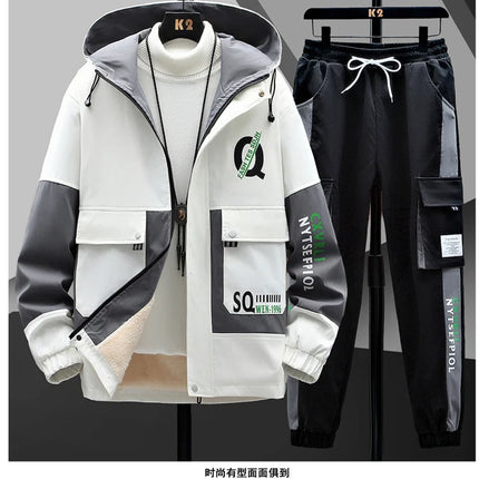 Winter Outfits Men Thick Warm Tracksuit Set Men Fashion Clothing SportswearJacket Pants 2 Piece Fleece Lined Sets