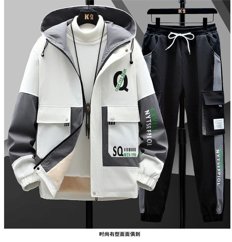 Winter Outfits Men Thick Warm Tracksuit Set Men Fashion Clothing SportswearJacket Pants 2 Piece Fleece Lined Sets