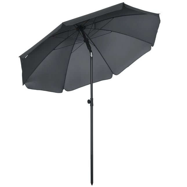 Outsunny Beach Umbrella Ø1.8x2 m with 45° Reclining Canopy, Beach Parasol with 8 Ribs and 2-Section Steel and 160g/㎡ Polyester Design, UV50+